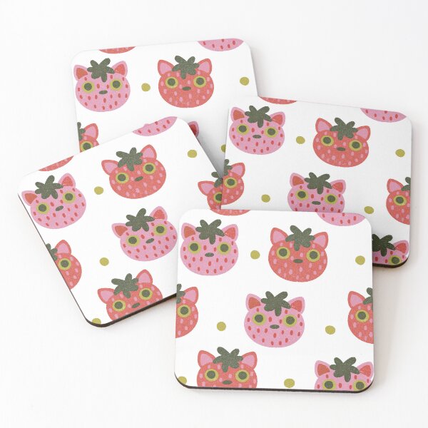 Item preview, strawberry cat repeating pattern designed and sold by KitschByKate.