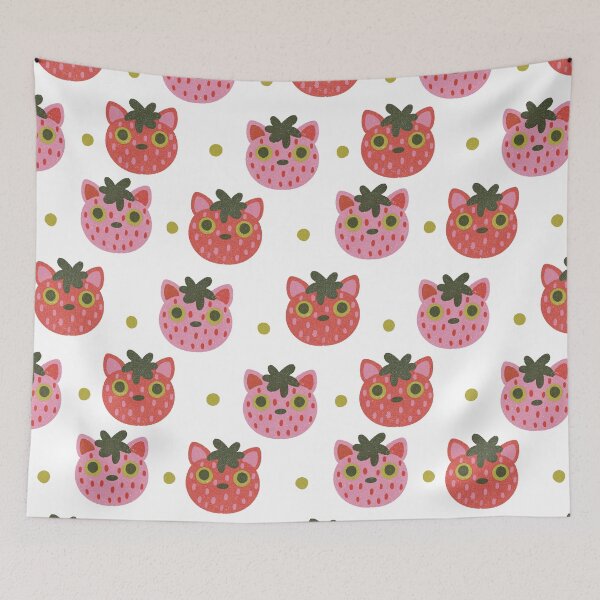 Item preview, strawberry cat repeating pattern designed and sold by KitschByKate.