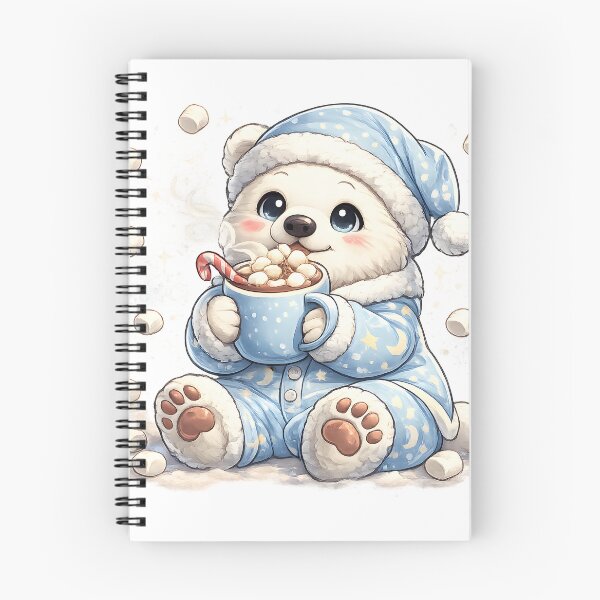 Item preview, Cute Polar Bear in Blue Pajamas Drinking Hot Cocoa Winter Illustration designed and sold by favoprintaart.