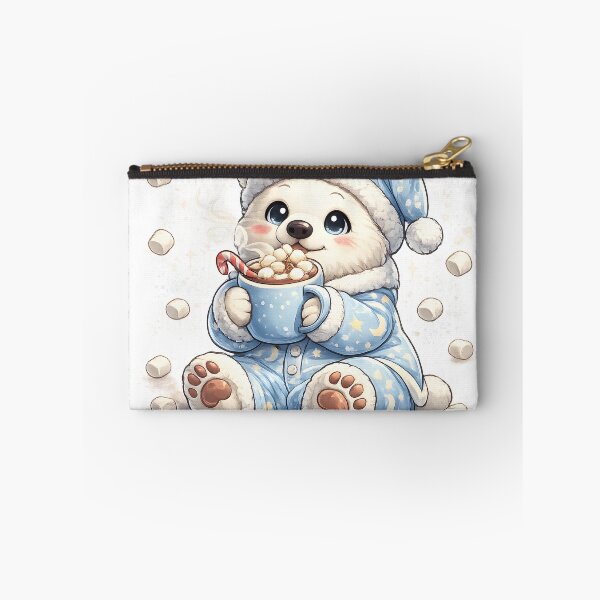 Item preview, Cute Polar Bear in Blue Pajamas Drinking Hot Cocoa Winter Illustration designed and sold by favoprintaart.
