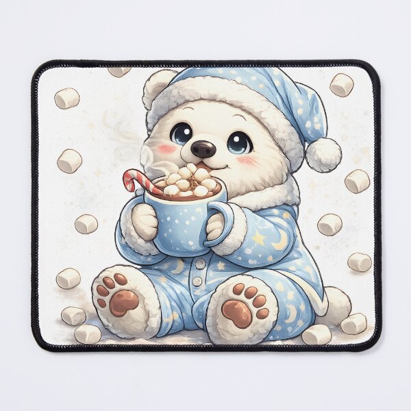 Item preview, Cute Polar Bear in Blue Pajamas Drinking Hot Cocoa Winter Illustration designed and sold by favoprintaart.