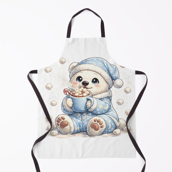 Item preview, Cute Polar Bear in Blue Pajamas Drinking Hot Cocoa Winter Illustration designed and sold by favoprintaart.