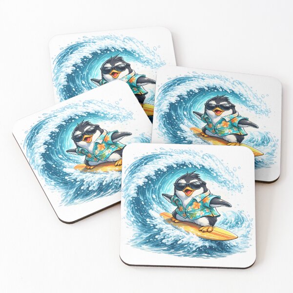 Item preview, Cute Penguin Surfer Riding Wave in Hawaiian Shirt Beach Illustration designed and sold by favoprintaart.