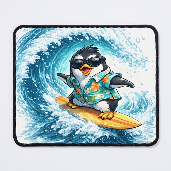 Item preview, Cute Penguin Surfer Riding Wave in Hawaiian Shirt Beach Illustration designed and sold by favoprintaart.