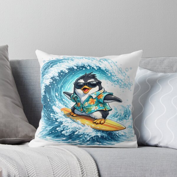 Item preview, Cute Penguin Surfer Riding Wave in Hawaiian Shirt Beach Illustration designed and sold by favoprintaart.