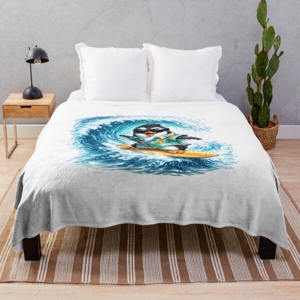 Item preview, Cute Penguin Surfer Riding Wave in Hawaiian Shirt Beach Illustration designed and sold by favoprintaart.