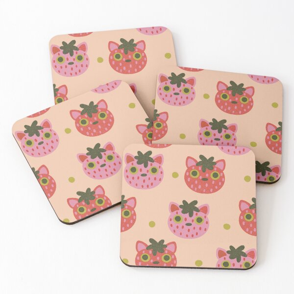 Item preview, strawberry cat repeating pattern designed and sold by KitschByKate.