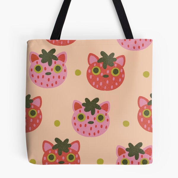 Item preview, strawberry cat repeating pattern designed and sold by KitschByKate.