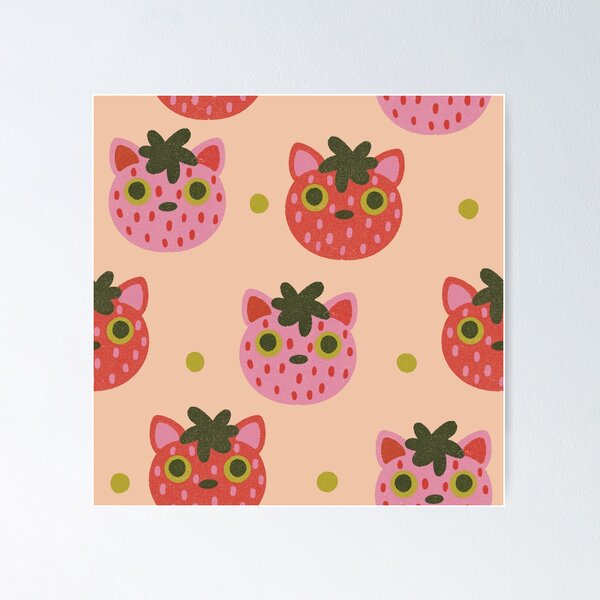 Item preview, strawberry cat repeating pattern designed and sold by KitschByKate.