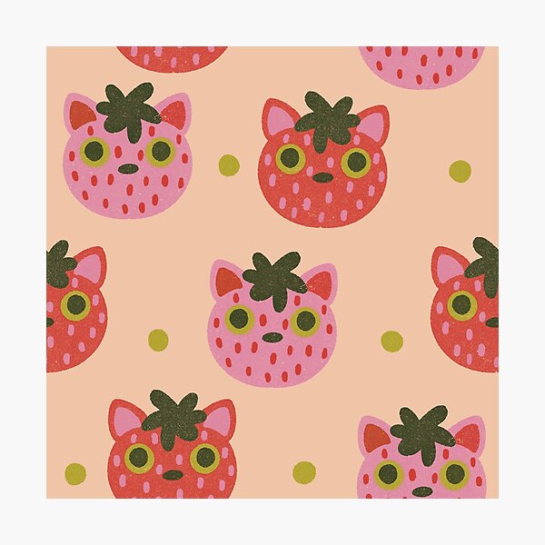 Item preview, strawberry cat repeating pattern designed and sold by KitschByKate.