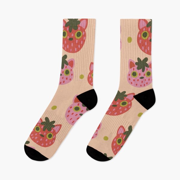 Item preview, strawberry cat repeating pattern designed and sold by KitschByKate.