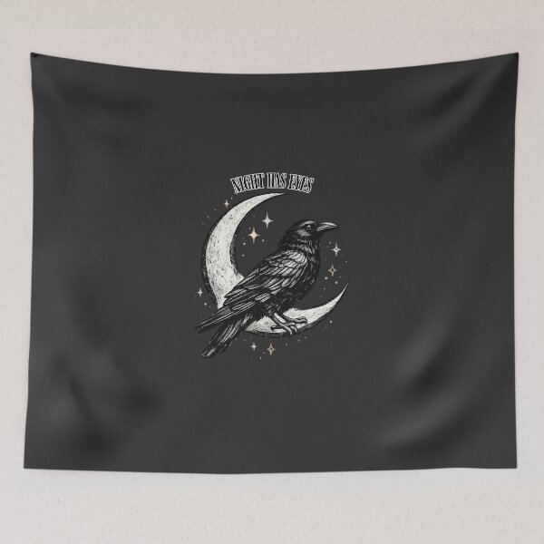 Item preview, Night Has Eyes Raven Crescent Moon Witchy designed and sold by NESTORY-Studio.