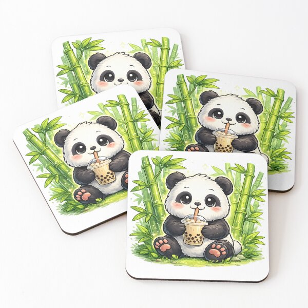 Item preview, Cute Panda Drinking Boba Tea in Bamboo Forest Kawaii Animal Illustration designed and sold by favoprintaart.