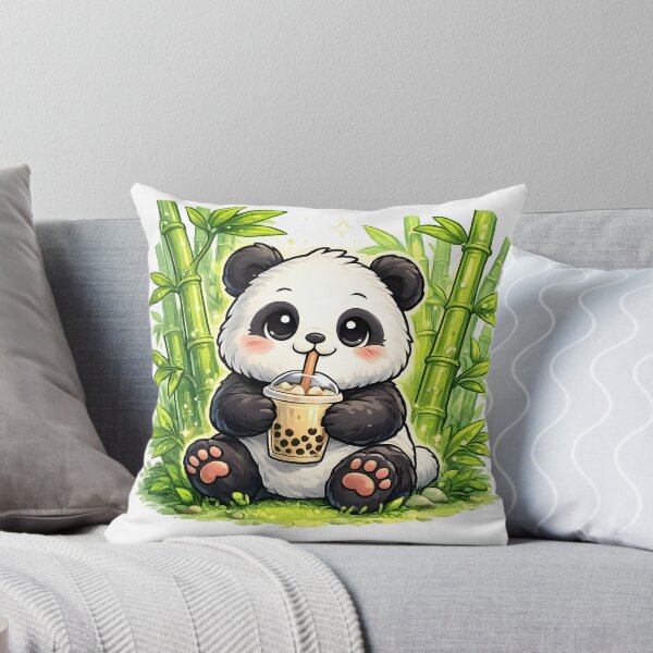 Item preview, Cute Panda Drinking Boba Tea in Bamboo Forest Kawaii Animal Illustration designed and sold by favoprintaart.
