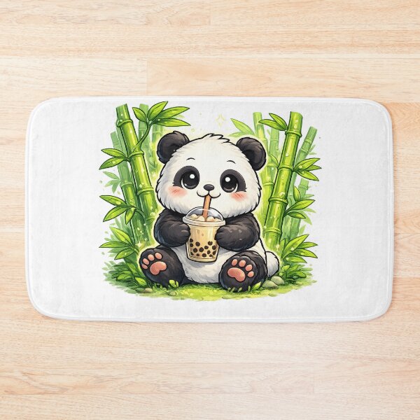 Item preview, Cute Panda Drinking Boba Tea in Bamboo Forest Kawaii Animal Illustration designed and sold by favoprintaart.