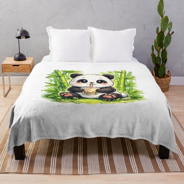 Item preview, Cute Panda Drinking Boba Tea in Bamboo Forest Kawaii Animal Illustration designed and sold by favoprintaart.