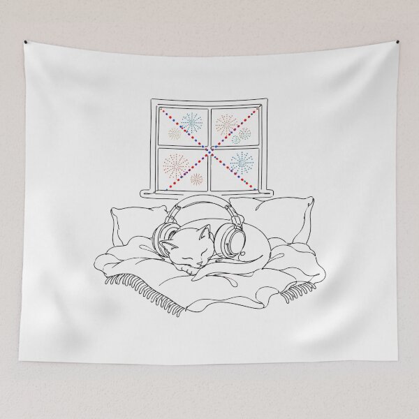 Item preview, Kitty Noise Cancelling Fireworks Cozy Sleeping Feline designed and sold by chattsuede.