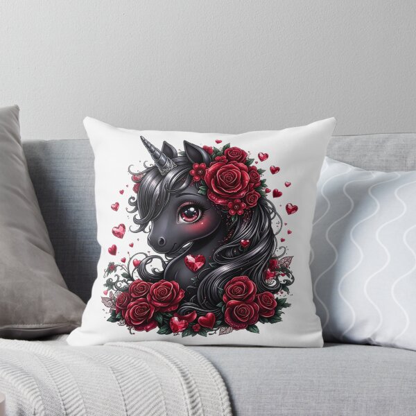 Item preview, Cute Dark Fantasy Black Unicorn with Red Roses  designed and sold by INKRebelGraphic.
