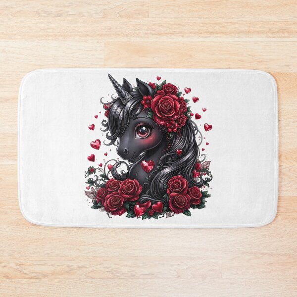 Item preview, Cute Dark Fantasy Black Unicorn with Red Roses  designed and sold by INKRebelGraphic.