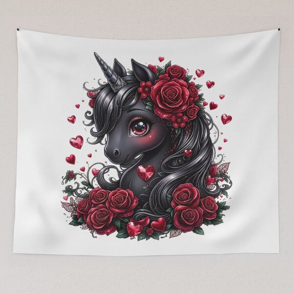 Item preview, Cute Dark Fantasy Black Unicorn with Red Roses  designed and sold by INKRebelGraphic.