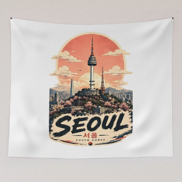 Item preview, Seoul South Korea Retro Skyline designed and sold by 91bravo1029.