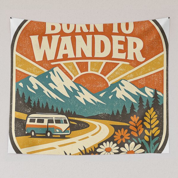 Item preview, Born to Wander Retro Camper Van Mountain Road Trip Graphic Tee designed and sold by TM DESIGNS AND MORE.