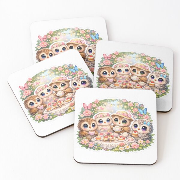 Item preview, Cute Baby Owls Tea Party Sticker – Kawaii Owl Cottagecore Fantasy Garden designed and sold by Sidra digital art 8277237.