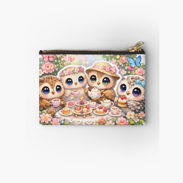 Item preview, Cute Baby Owls Tea Party Sticker – Kawaii Owl Cottagecore Fantasy Garden designed and sold by Sidra digital art 8277237.