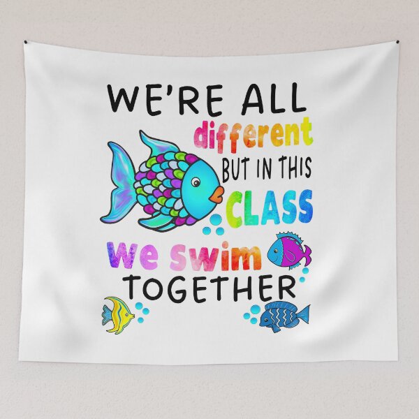 Item preview, We're All Different But in This Class We Swim Together Elementary Teacher Black Text designed and sold by MathWare MathClips.