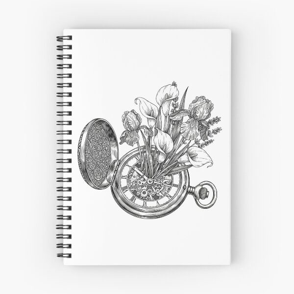 Item preview, Time in Bloom - Vintage Pocket Watch & Flowers Line Art designed and sold by Dzblack.