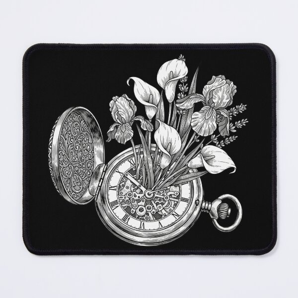 Item preview, Time in Bloom - Vintage Pocket Watch & Flowers Line Art designed and sold by Dzblack.