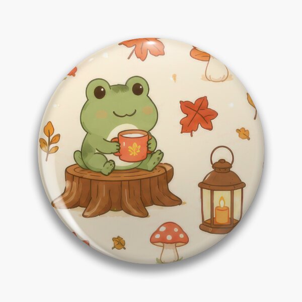 Item preview, Frog Autumn Mushroom Tea Pattern designed and sold by Soft Berry Studio.
