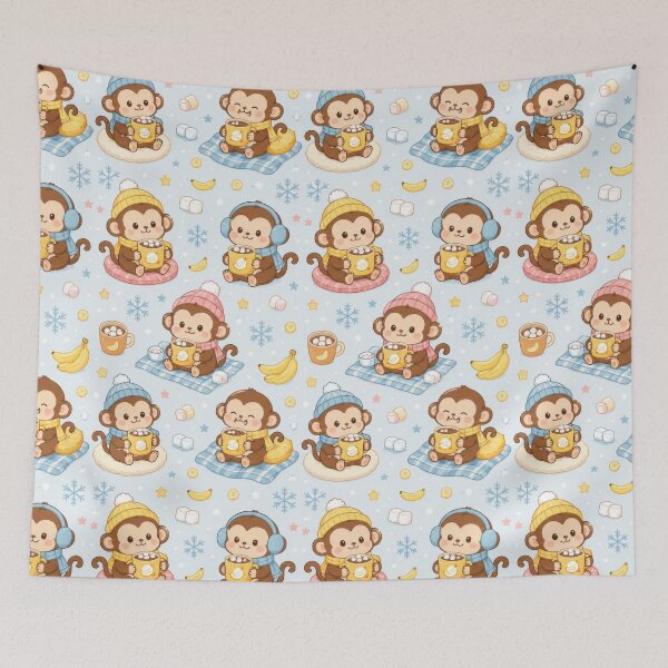 Item preview, Monkey Cozy Winter Banana Cocoa Pattern designed and sold by Soft Berry Studio.