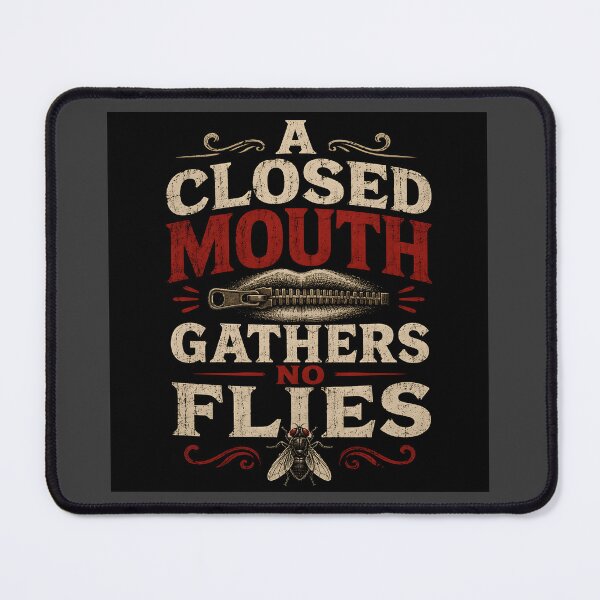 Item preview, A Closed Mouth Gathers No Flies Funny Saying Vintage Design designed and sold by Hornace88studio.