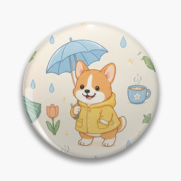 Item preview, Corgi Cozy Spring Rain Pattern designed and sold by Soft Berry Studio.