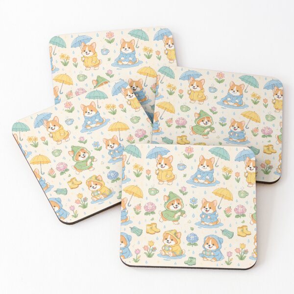 Item preview, Corgi Cozy Spring Rain Pattern designed and sold by Soft Berry Studio.