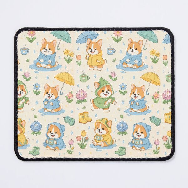 Item preview, Corgi Cozy Spring Rain Pattern designed and sold by Soft Berry Studio.