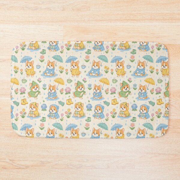 Item preview, Corgi Cozy Spring Rain Pattern designed and sold by Soft Berry Studio.