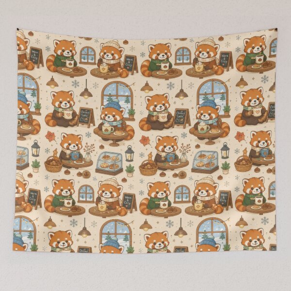 Item preview, Red Panda Winter Chestnut Coffee Pattern designed and sold by Soft Berry Studio.