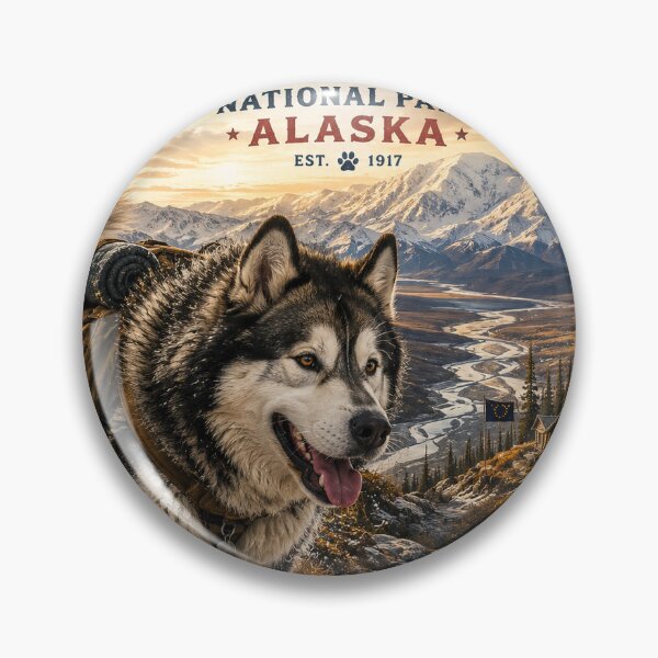 Item preview, Alaskan Malamute Denali National Park Alaska  Adventure Dogs™  Vintage Wilderness Travel designed and sold by TeeVibeHaus.