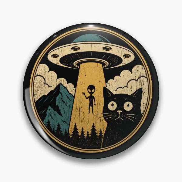 Artikelvorschau, Retro-UFO-Alien-Entführung – Neugierige schwarze Katze entworfen und verkauft von Moizento.