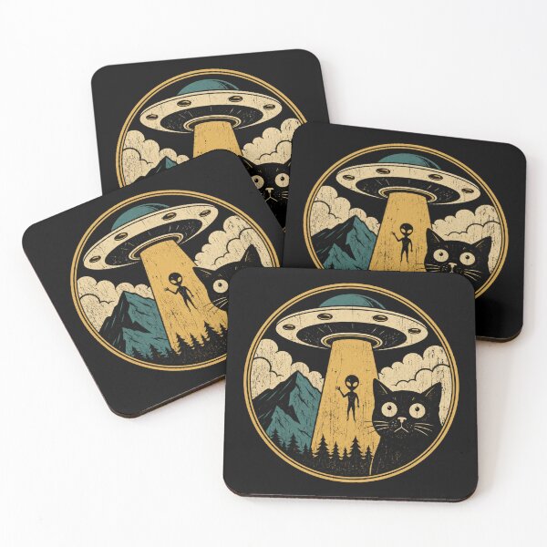 Item preview, Retro UFO Alien Abduction Curious Black Cat  designed and sold by Moizento.