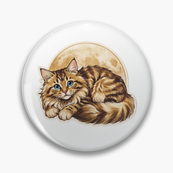 Item preview, Fluffy Maine Coon Cat with Blue Eyes and Full Moon – Cute Art Illustration designed and sold by PrintforDesign.
