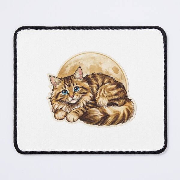 Item preview, Fluffy Maine Coon Cat with Blue Eyes and Full Moon – Cute Art Illustration designed and sold by PrintforDesign.