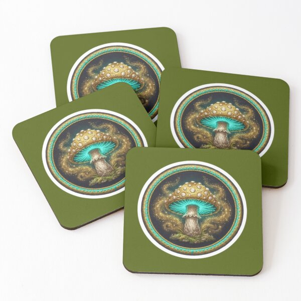 Item preview, Cozy fantasy embroidered magic mushroom in gold and blue designed and sold by Azurart2.