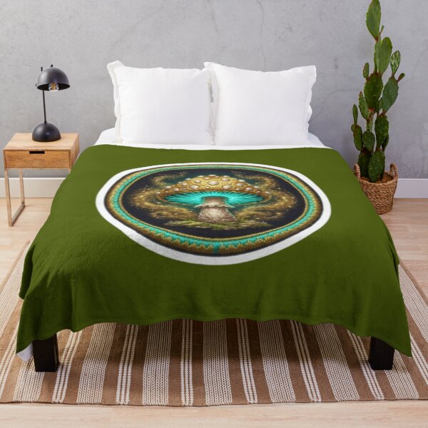 Item preview, Cozy fantasy embroidered magic mushroom in gold and blue designed and sold by Azurart2.