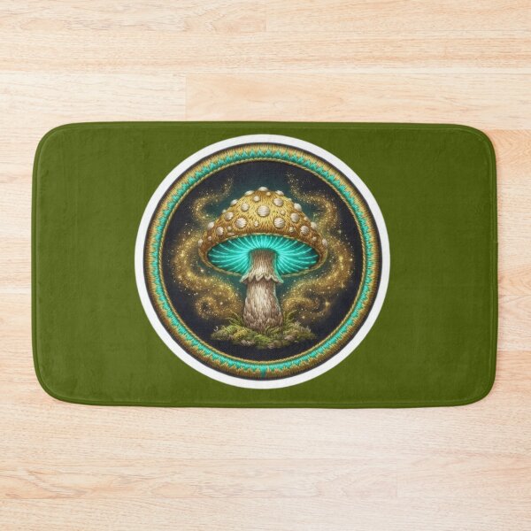 Item preview, Cozy fantasy embroidered magic mushroom in gold and blue designed and sold by Azurart2.