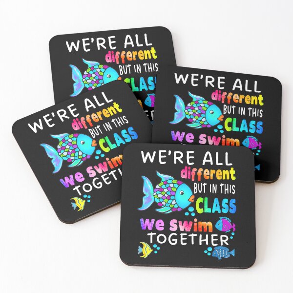 Item preview, We're All Different But in This Class We Swim Together Elementary Teacher White Text designed and sold by MathWare MathClips.