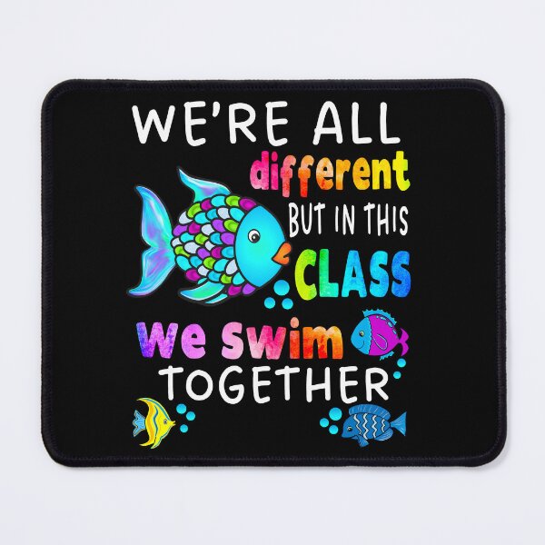 Item preview, We're All Different But in This Class We Swim Together Elementary Teacher White Text designed and sold by MathWare MathClips.