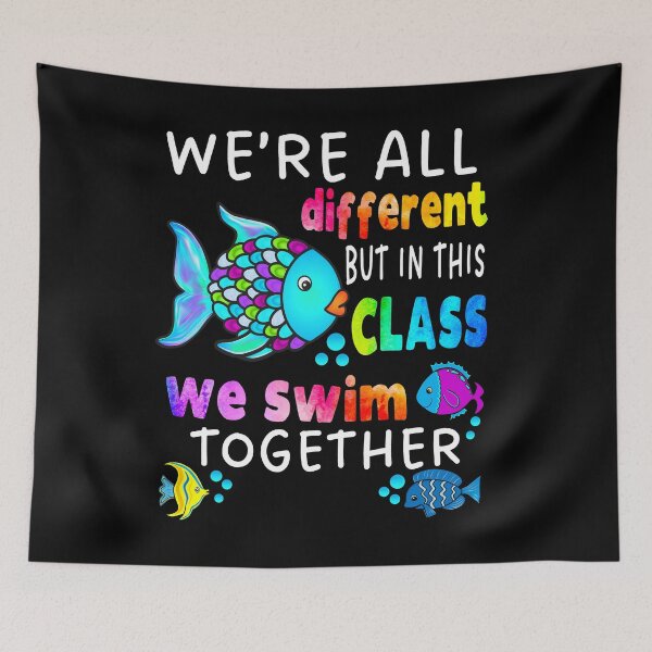 Item preview, We're All Different But in This Class We Swim Together Elementary Teacher White Text designed and sold by MathWare MathClips.